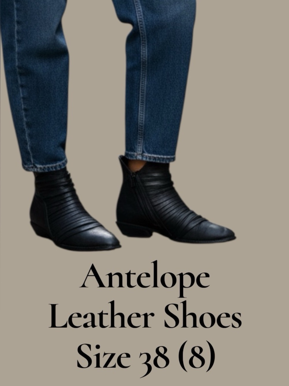 Antelope Black Leather Ruched Ankle Booties